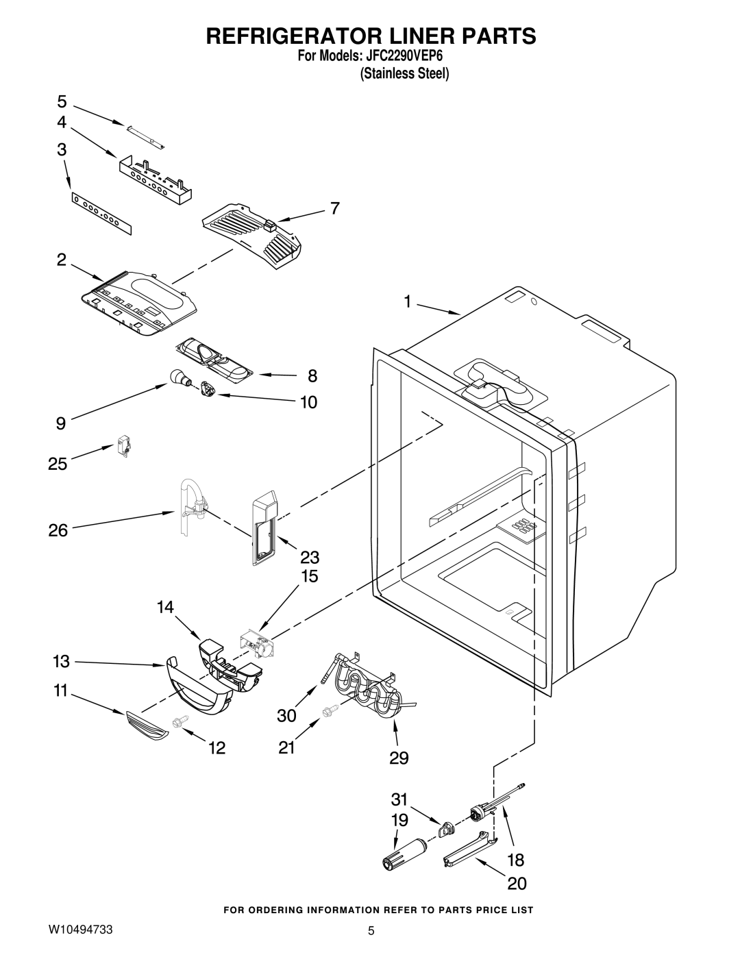 Jenn-Air JFC2290VEP6 manual Refrigerator Liner Parts 