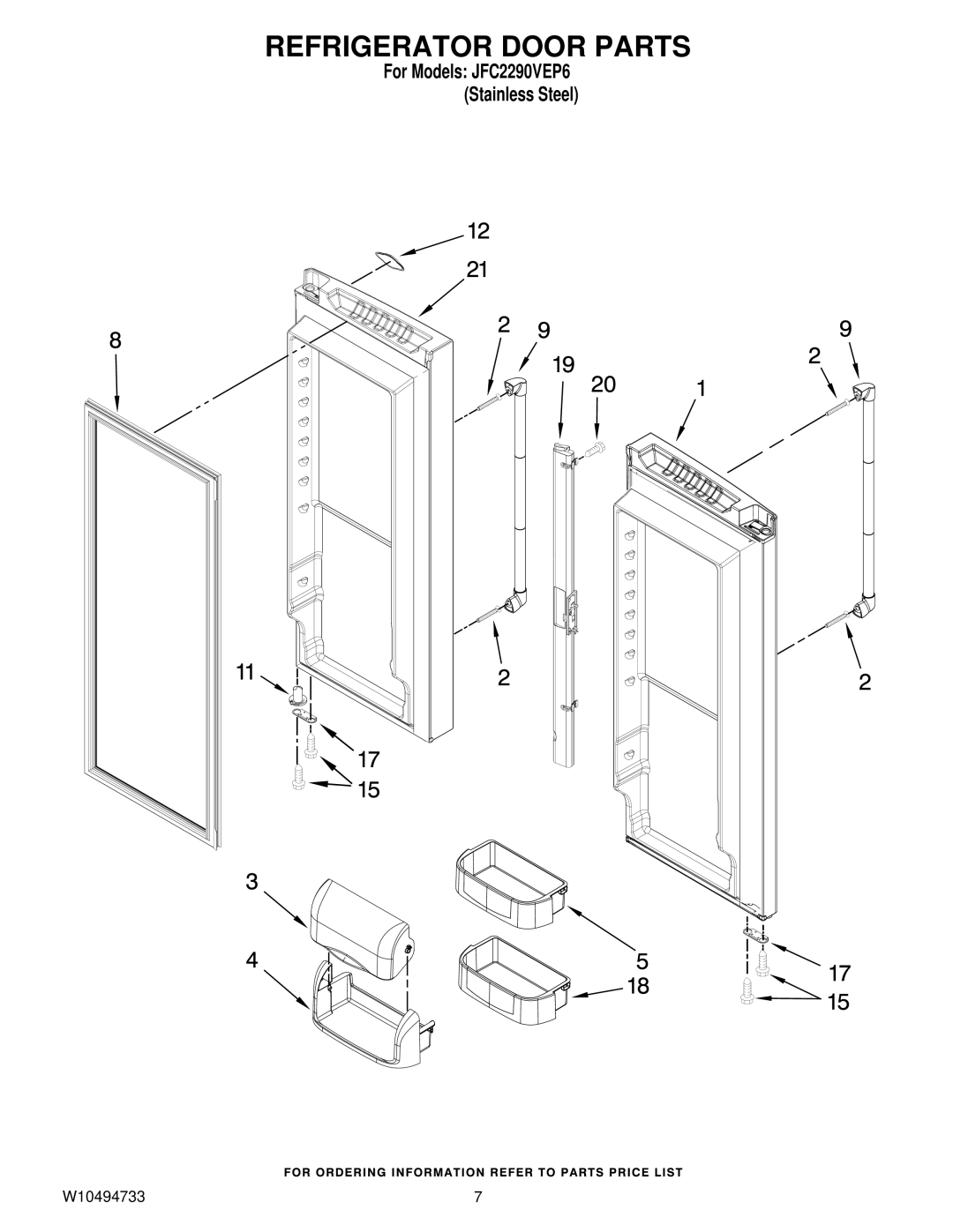 Jenn-Air JFC2290VEP6 manual Refrigerator Door Parts 