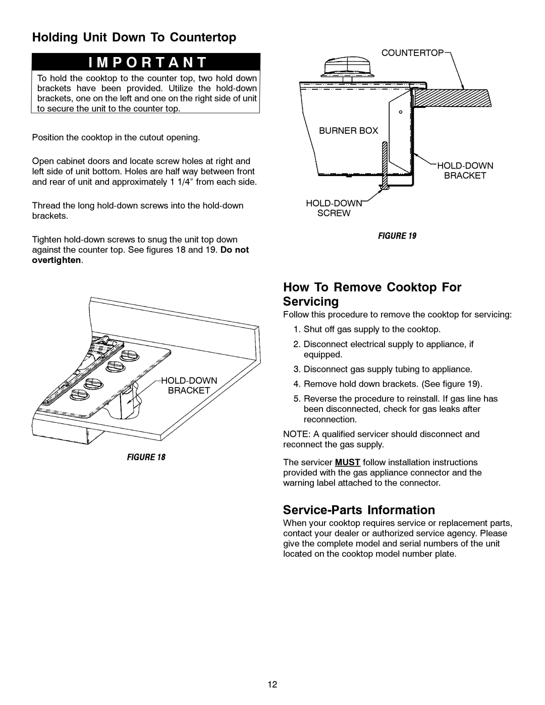 Jenn-Air JGC1430 & JGC1536 Holding Unit Down To Countertop, How To Remove Cooktop For Servicing, Service-Parts Information 