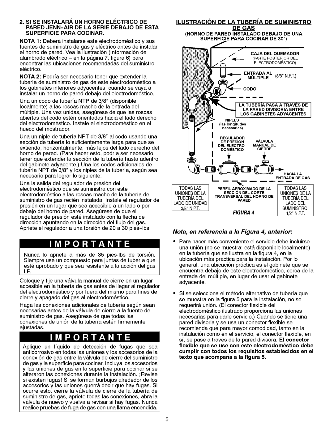 Jenn-Air JGC1430 & JGC1536 installation manual Nota, en referencia a la Figura 4, anterior 