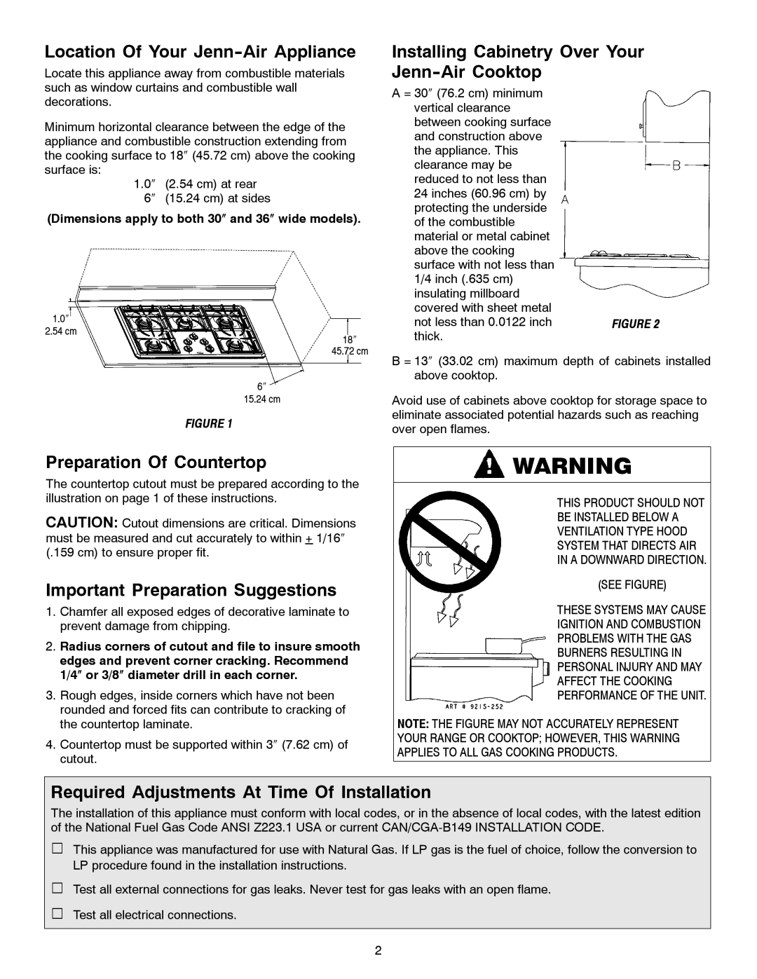 Jenn-Air JGC1430 & JGC1536 installation manual Location Of Your Jenn-Air Appliance, Preparation Of Countertop 