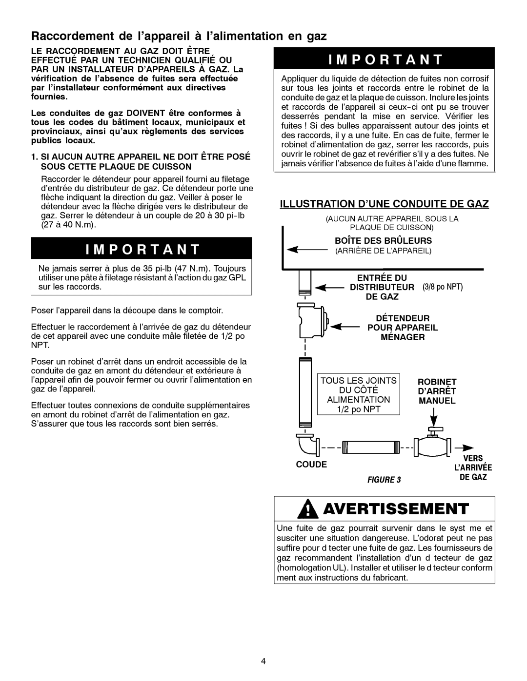 Jenn-Air JGC1430 & JGC1536 Raccordement de l’appareil à l’alimentation en gaz, Illustration D’UNE Conduite DE GAZ 