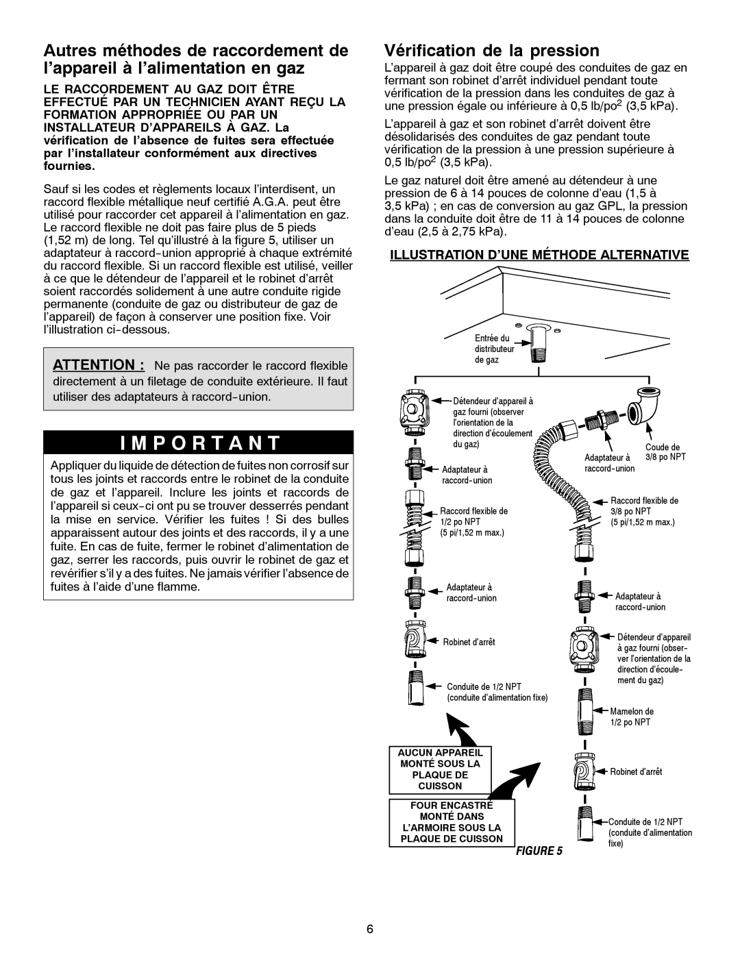 Jenn-Air JGC1430 & JGC1536 installation manual Vérification de la pression, Illustration D’UNE Méthode Alternative 