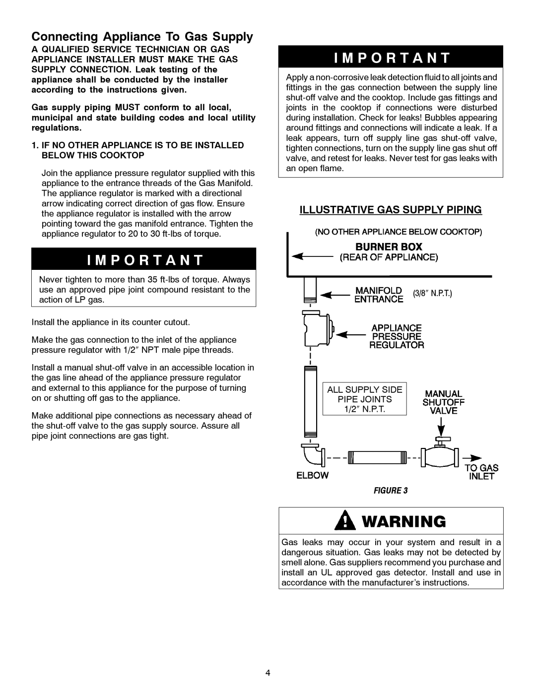 Jenn-Air JGC1430 & JGC1536 installation manual Connecting Appliance To Gas Supply, Illustrative GAS Supply Piping 