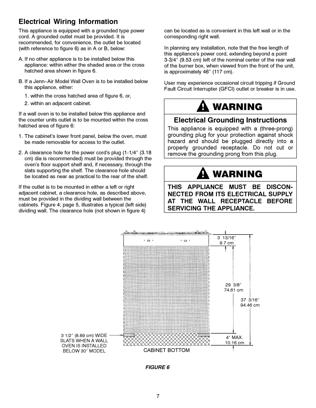 Jenn-Air JGC1430 & JGC1536 installation manual Electrical Wiring Information, Electrical Grounding Instructions 