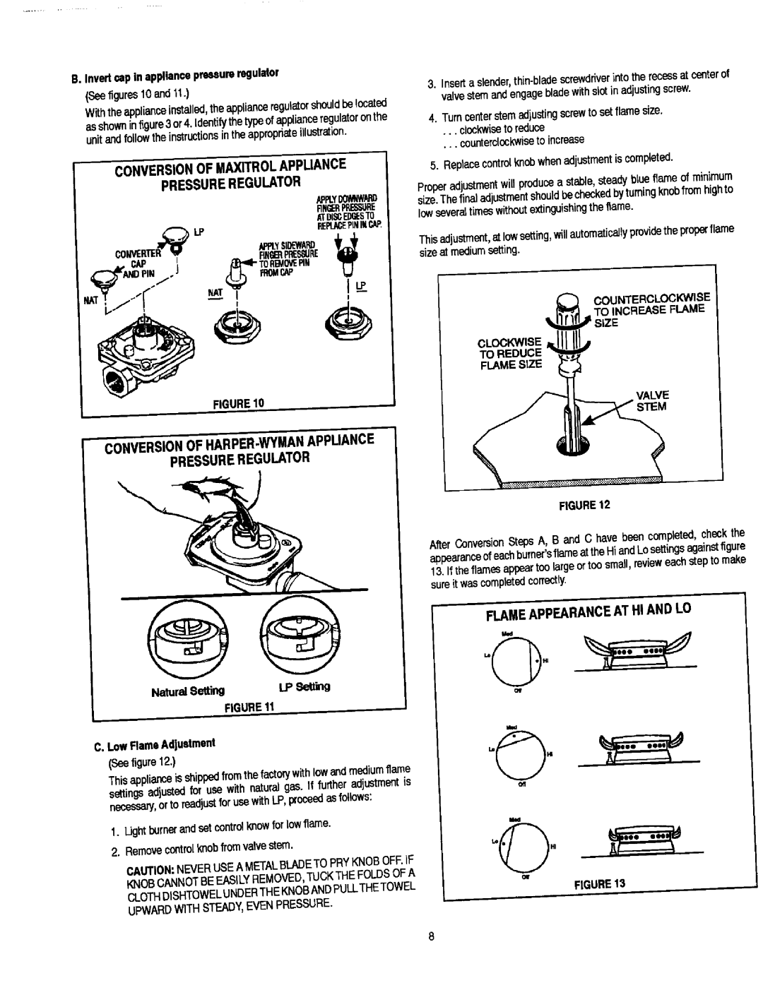 Jenn-Air JGC7430, JGC7536 Pressureregulator, CONVERSIONPRESSUREOFHARPERREGU-WYMALAToRAPPUANCE ,u, Flameappearanacethiandlo 