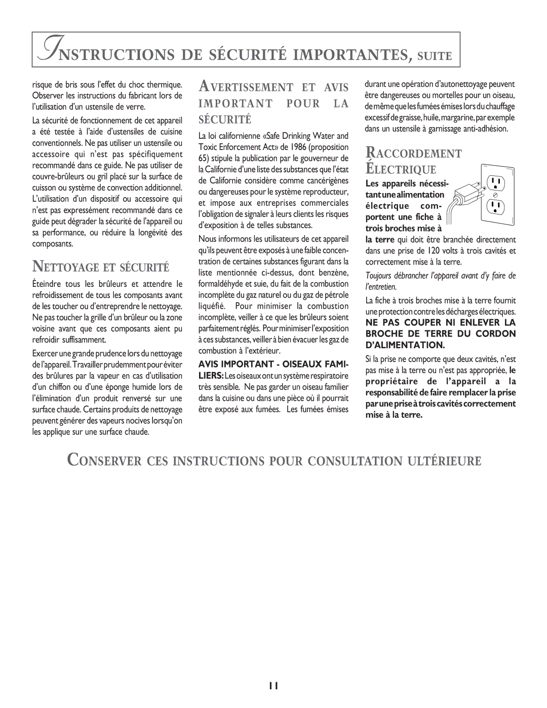 Jenn-Air JGC8430 Instructions DE Sécurité IMPORTANTES, Suite, Conserver CES Instructions Pour Consultation Ultérieure 