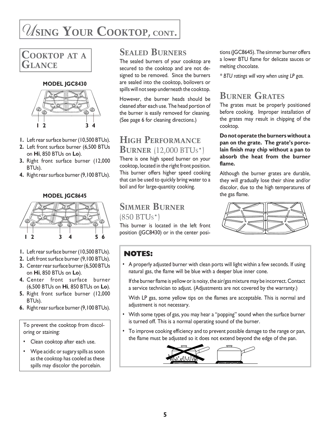 Jenn-Air JGC8430, JGC8645 important safety instructions Using Your COOKTOP, Cooktop AT a Glance 