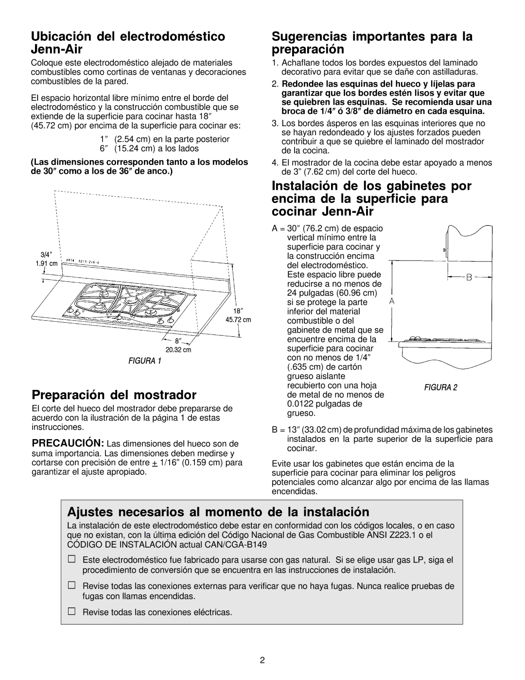 Jenn-Air JGC9536, JGC9430 installation manual Ubicación del electrodoméstico Jenn-Air 