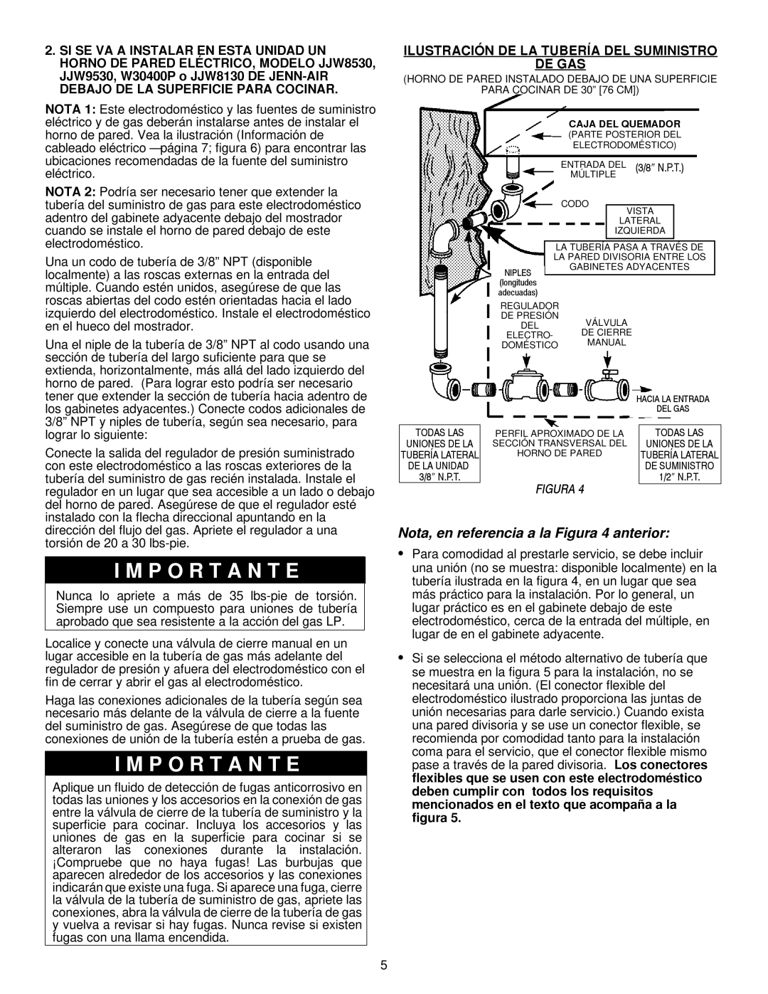 Jenn-Air JGC9430, JGC9536 installation manual Nota, en referencia a la Figura 4 anterior 