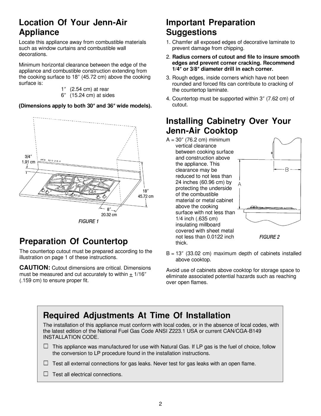 Jenn-Air JGC9430 Location Of Your Jenn-Air Appliance, Important Preparation Suggestions, Preparation Of Countertop 