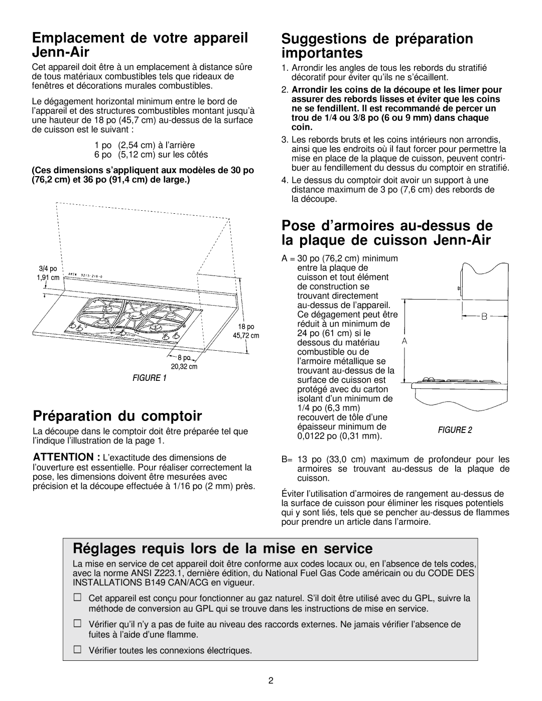 Jenn-Air JGC9430 Emplacement de votre appareil Jenn-Air, Suggestions de préparation importantes, Préparation du comptoir 