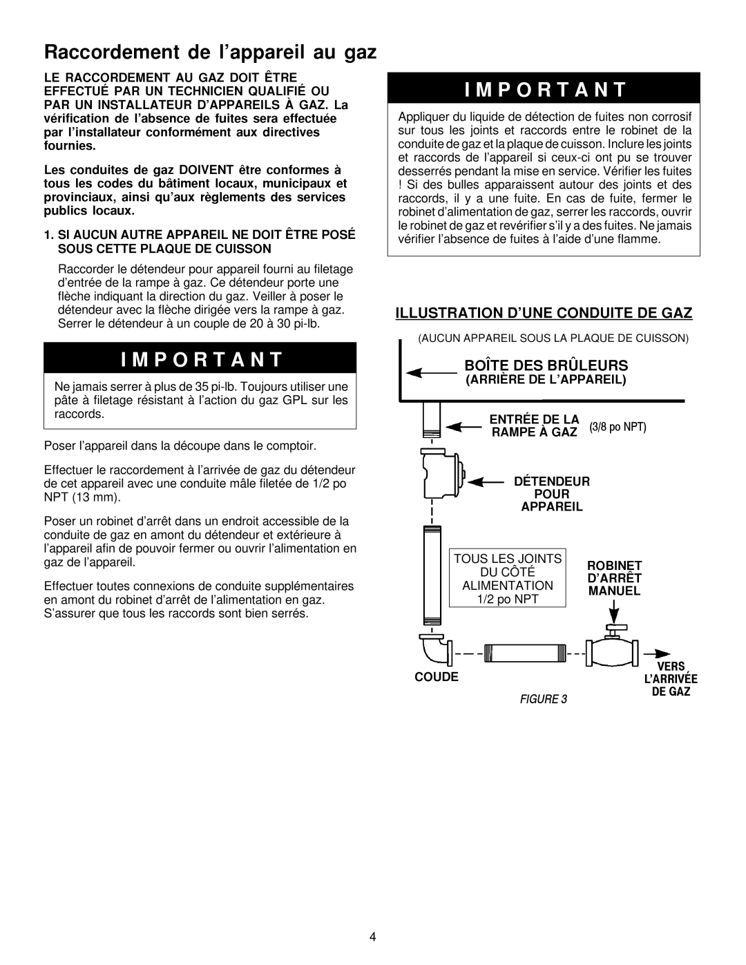 Jenn-Air JGC9430, JGC9536 Raccordement de l’appareil au gaz, Illustration D’UNE Conduite DE GAZ, Boîte DES Brûleurs 