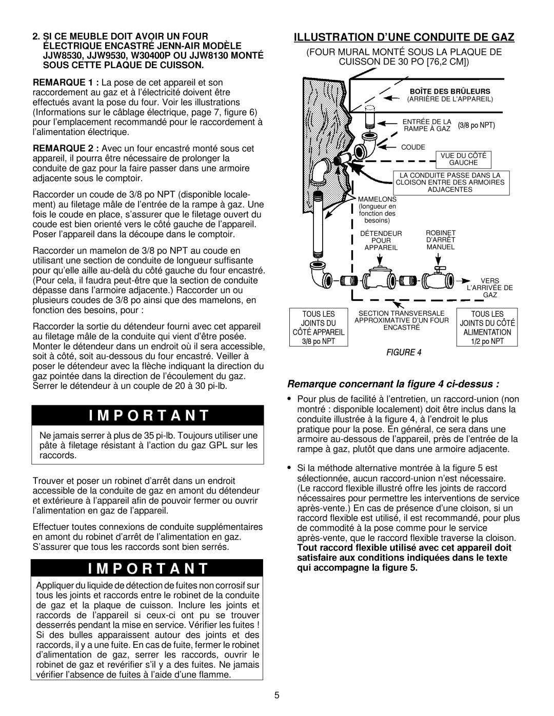 Jenn-Air JGC9536, JGC9430 installation manual Remarque concernant la ci-dessus 