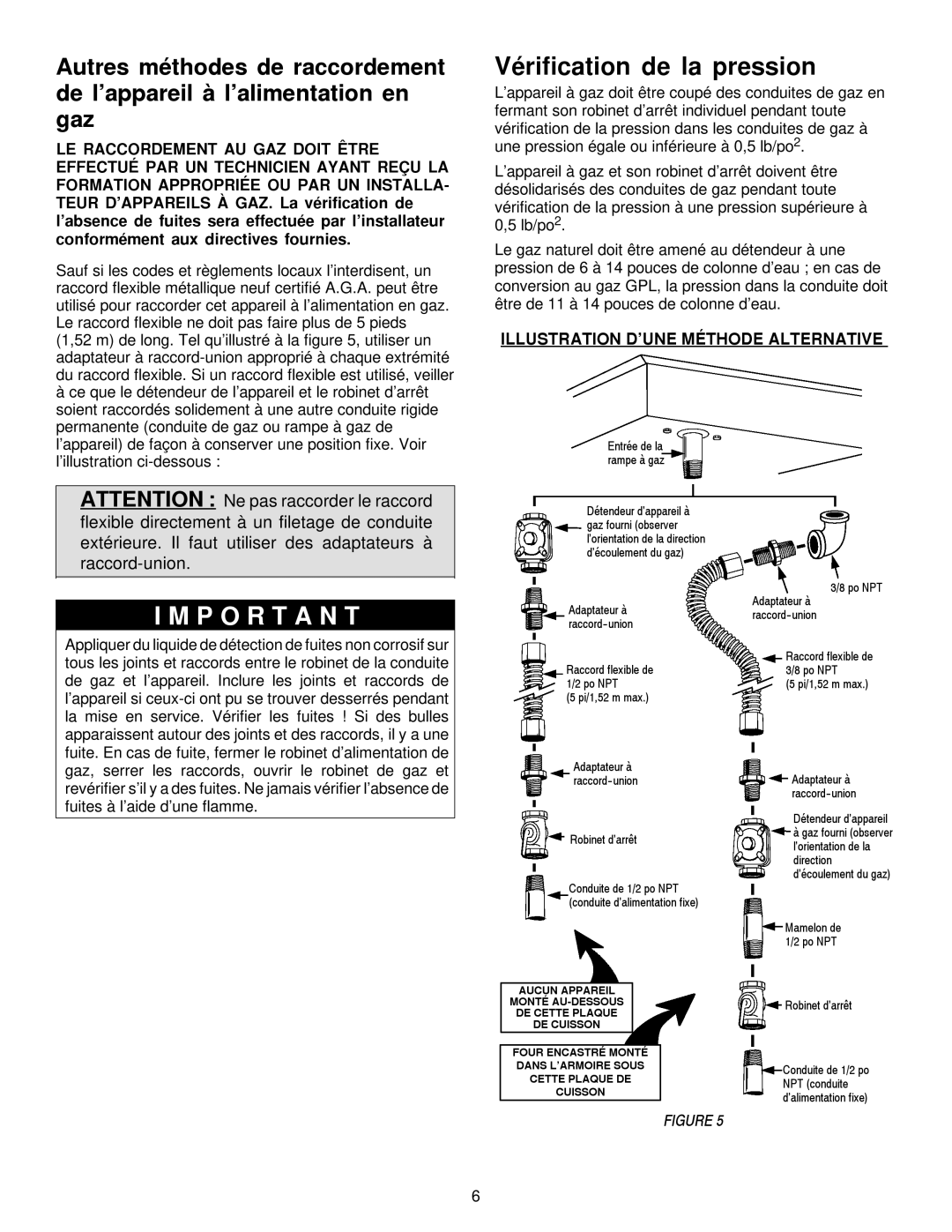 Jenn-Air JGC9430, JGC9536 installation manual Vérification de la pression, Illustration D’UNE Méthode Alternative 