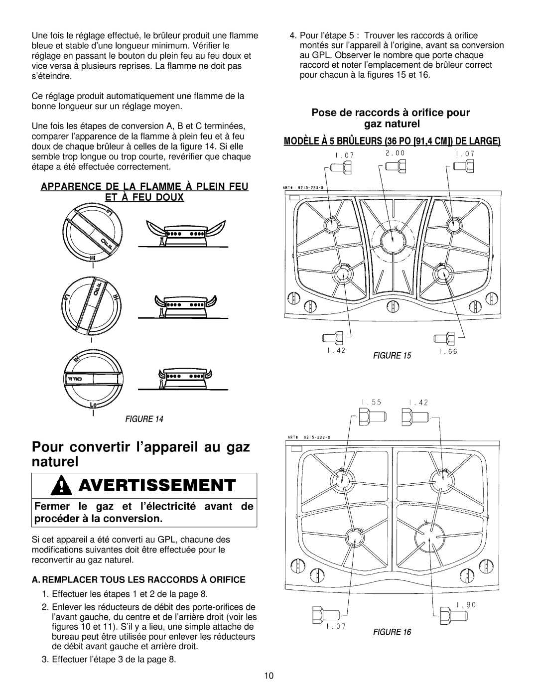 Jenn-Air JGC9430, JGC9536 Pour convertir l’appareil au gaz naturel, Apparence DE LA Flamme À Plein FEU ET À FEU Doux 