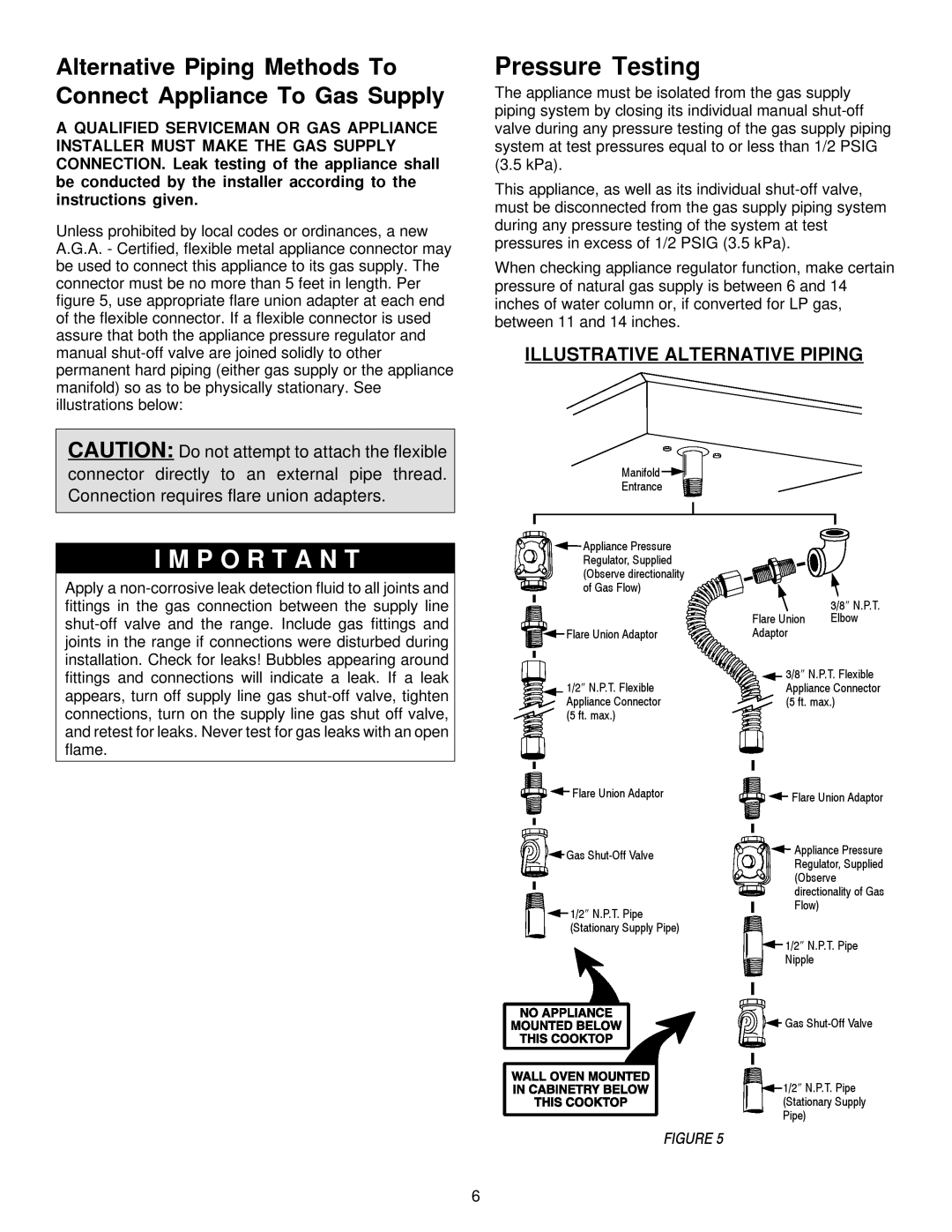 Jenn-Air JGC9430, JGC9536 installation manual Pressure Testing, Illustrative Alternative Piping 