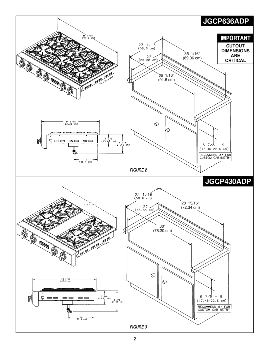 Jenn-Air JGCP636ADP, JGCP430ADP, JGCP648ADP dimensions 