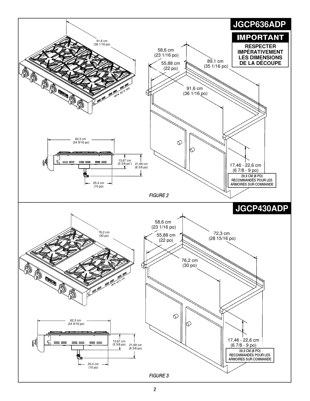 Jenn-Air JGCP636ADP, JGCP430ADP, JGCP648ADP dimensions 55,88 cm 