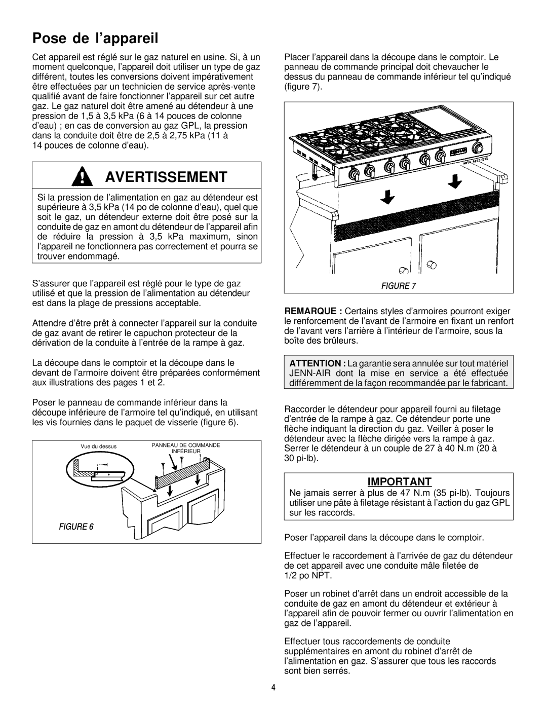 Jenn-Air JGCP648ADP, JGCP430ADP, JGCP636ADP dimensions Avertissement 