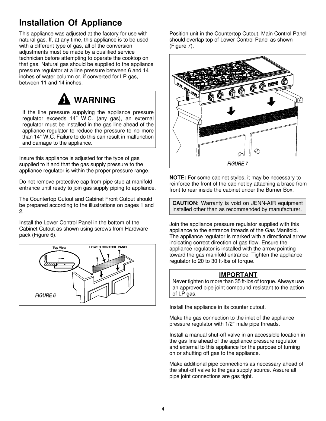 Jenn-Air JGCP648ADP, JGCP430ADP, JGCP636ADP dimensions Installation Of Appliance 