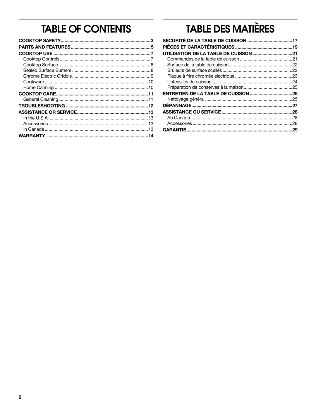 Jenn-Air JGCP436, JGCP548, JGCP536, JGCP430 manual Table DES Matières 