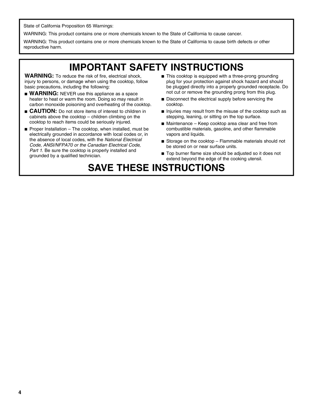 Jenn-Air JGCP548, JGCP536, JGCP436, JGCP430 manual Important Safety Instructions 