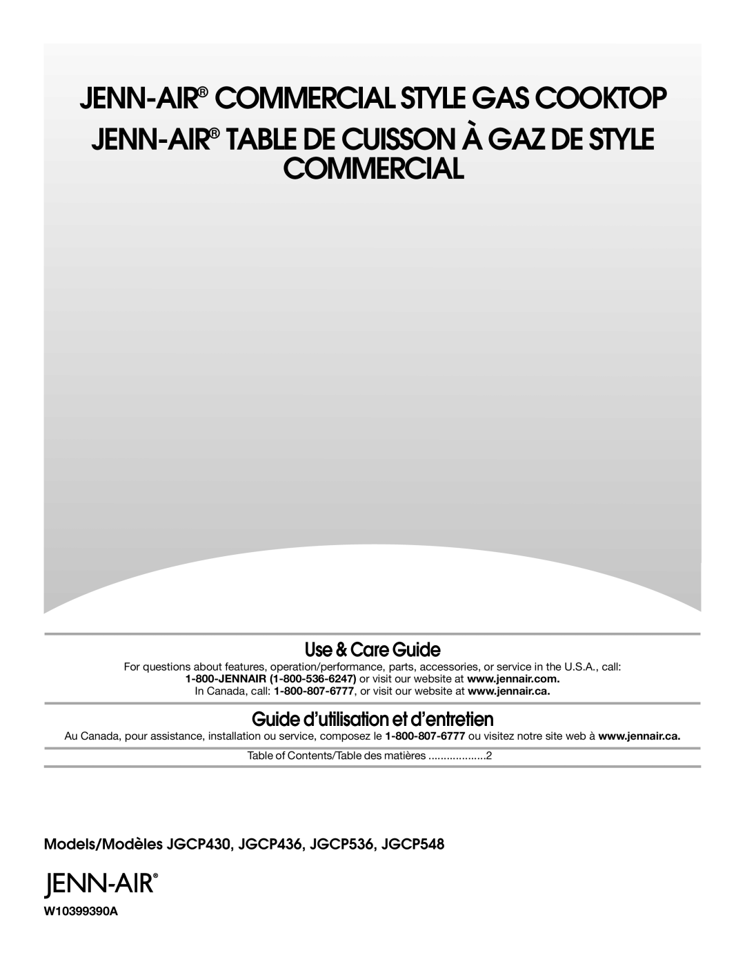 Jenn-Air JGCP536, JGCP548, JGCP436, JGCP430 manual Use & Care Guide, Guide d’utilisation et d’entretien, Commercial 