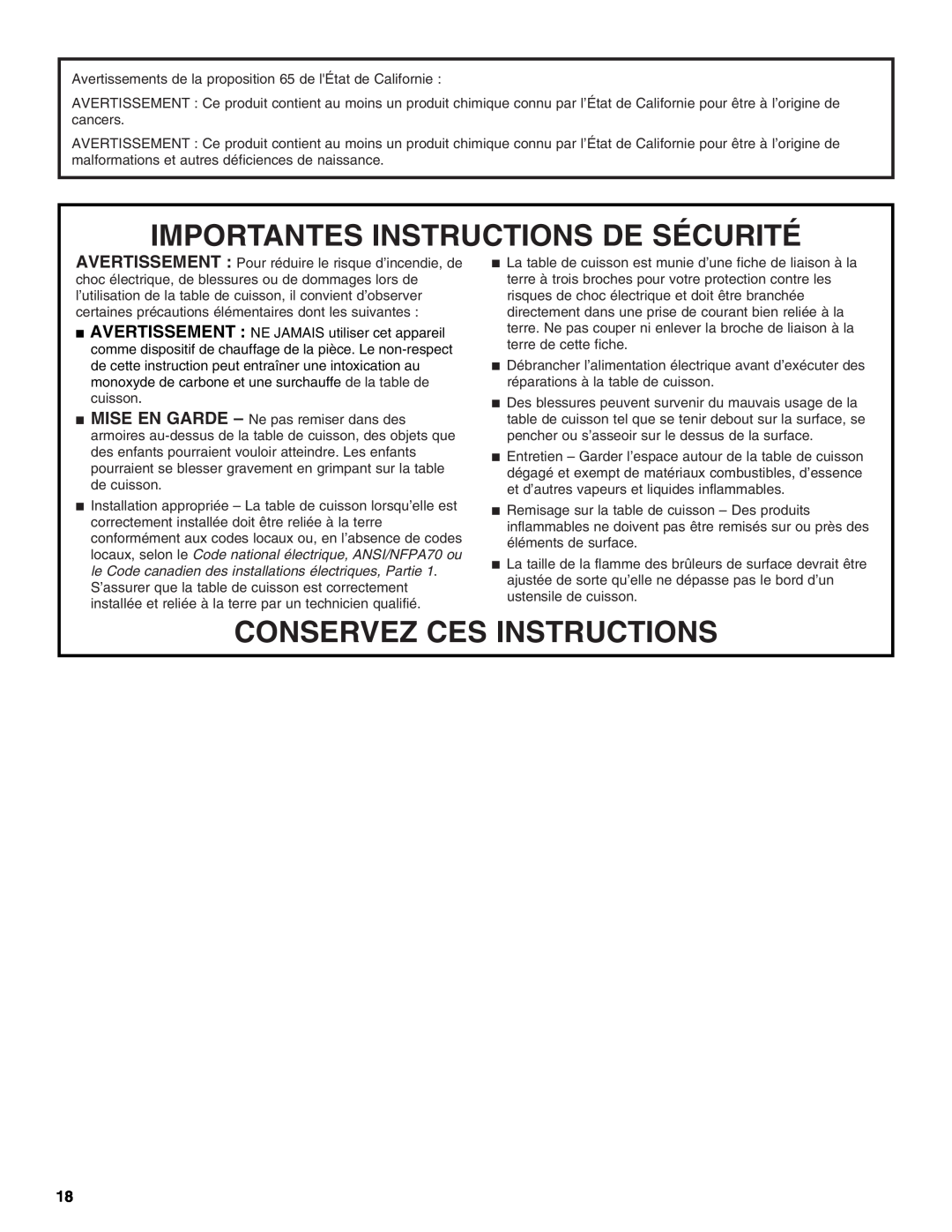 Jenn-Air JGCP436, JGCP548, JGCP536, JGCP430 manual Importantes Instructions De Sécurité, Conservez Ces Instructions 