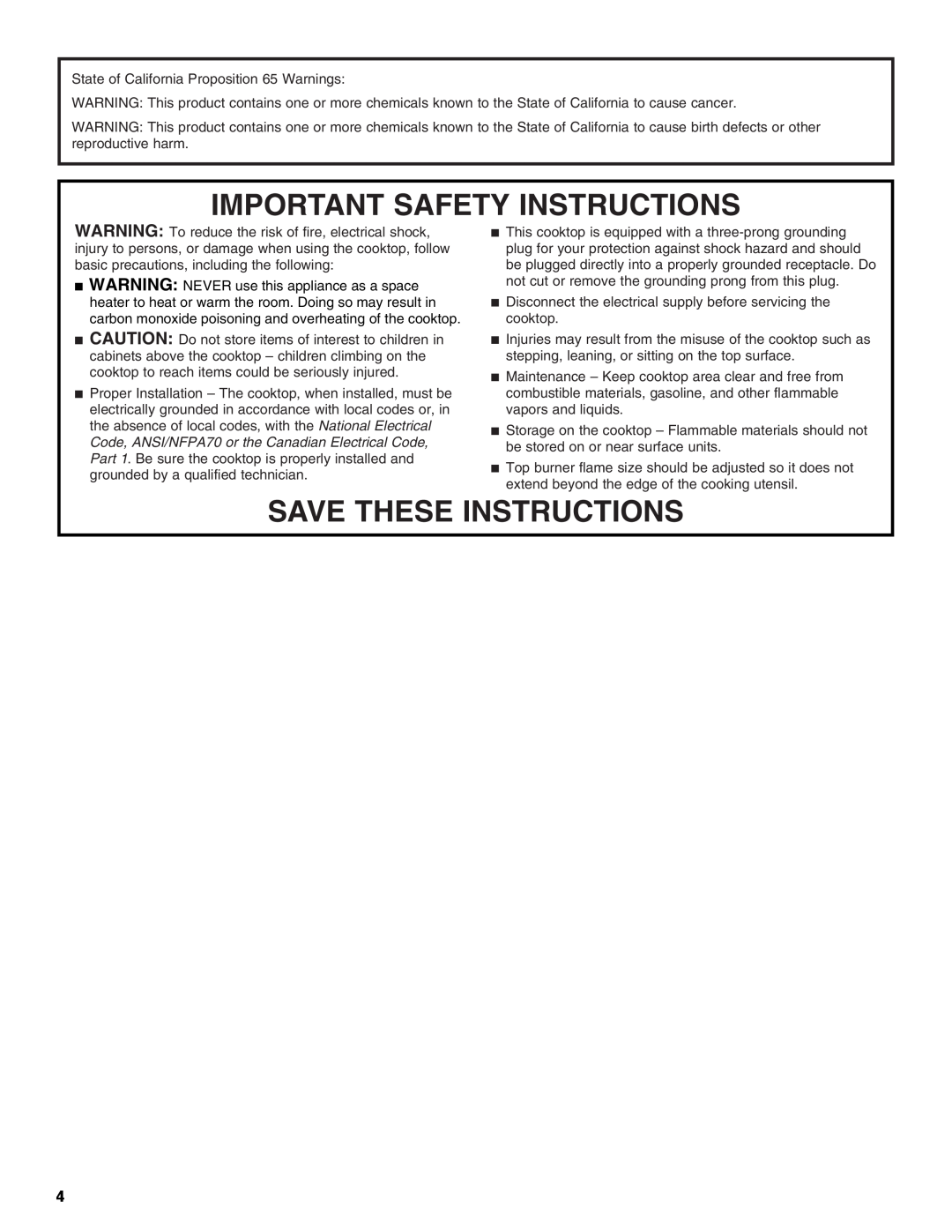 Jenn-Air JGCP548, JGCP536, JGCP436, JGCP430 manual Important Safety Instructions, Save These Instructions 