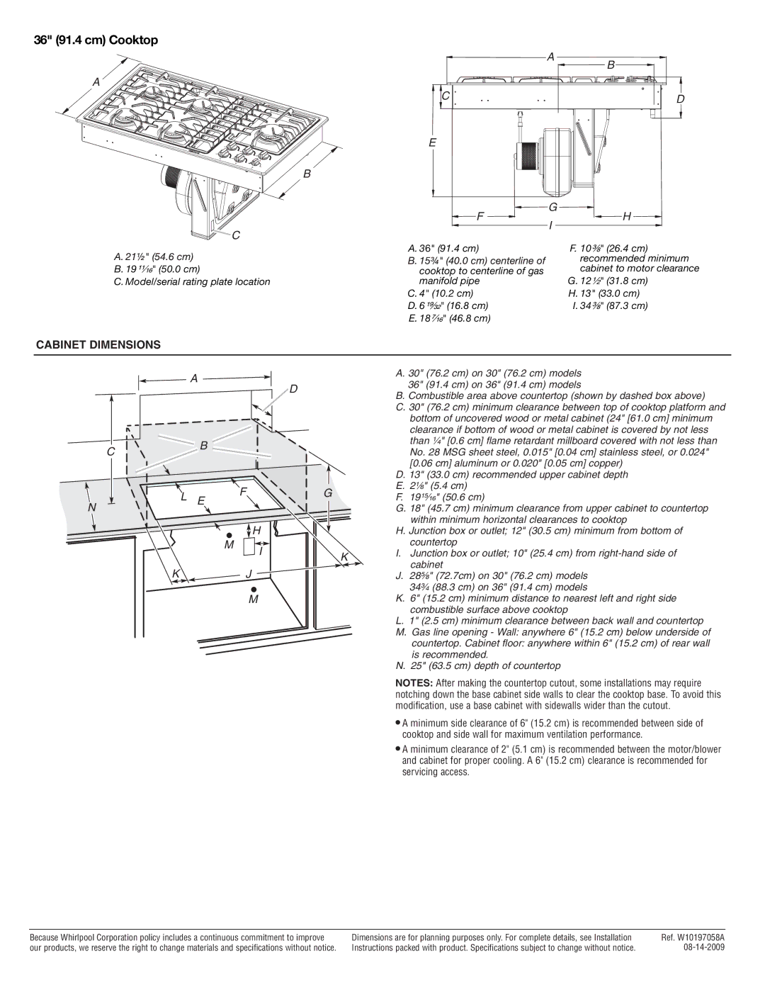 Jenn-Air JGD3536W dimensions 36 91.4 cm Cooktop, Cabinet Dimensions 