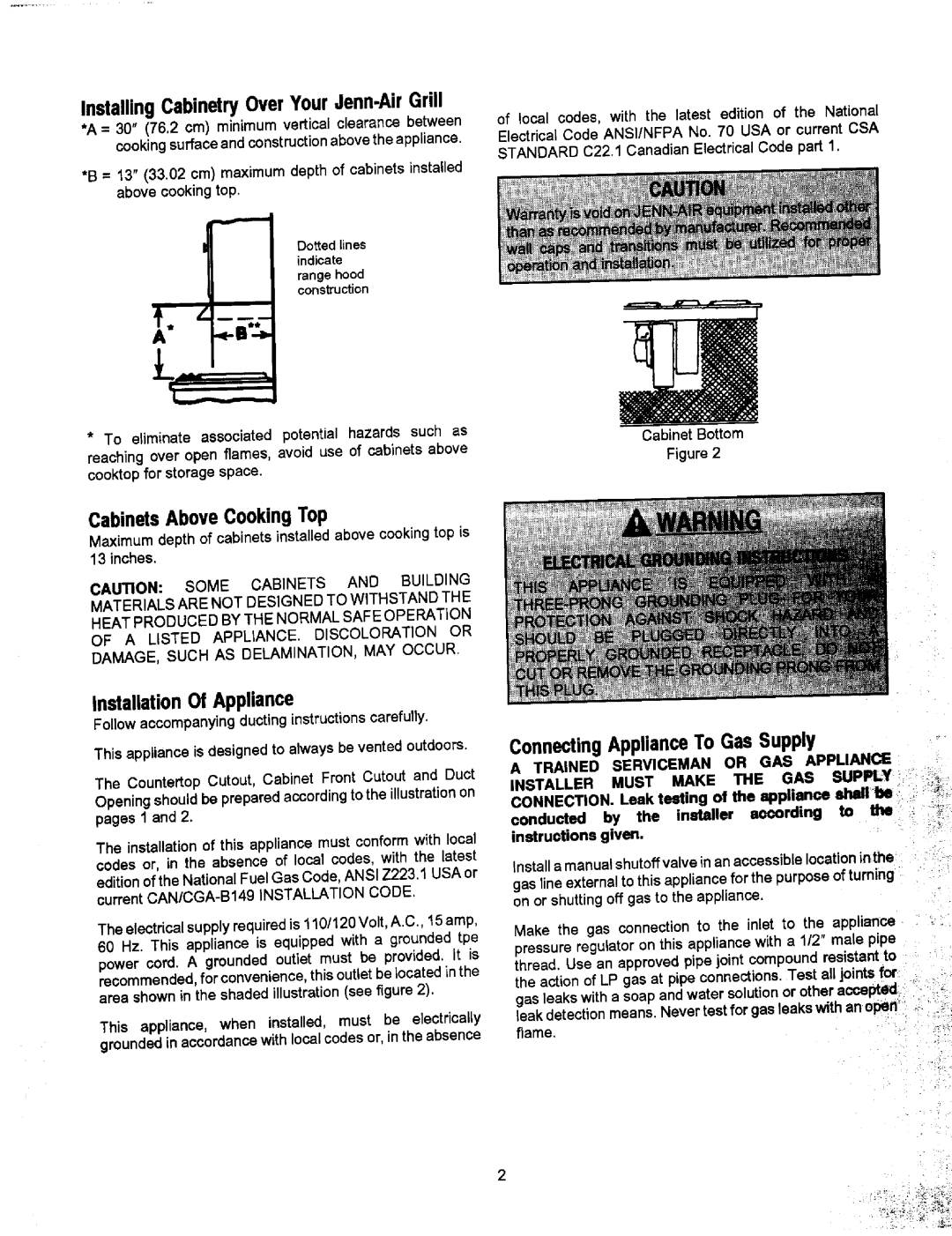 Jenn-Air JGD8345, JGD8130 InstallingCabinetryOverYourJenn.AirGrill, CabinetsAboveCookingTop, InstallationOf Appliance 