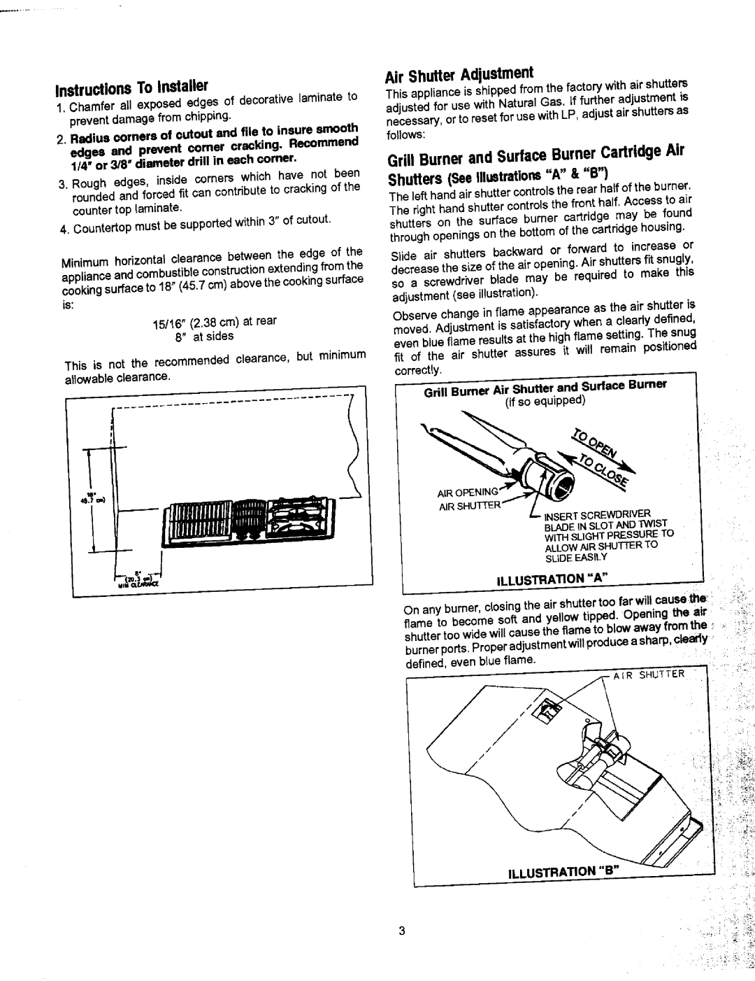 Jenn-Air JGD8130, JGD8345 installation manual InstructionsToInstaller, AirShutterAdjustment, ShuttersSeeIllustrationsA & B 