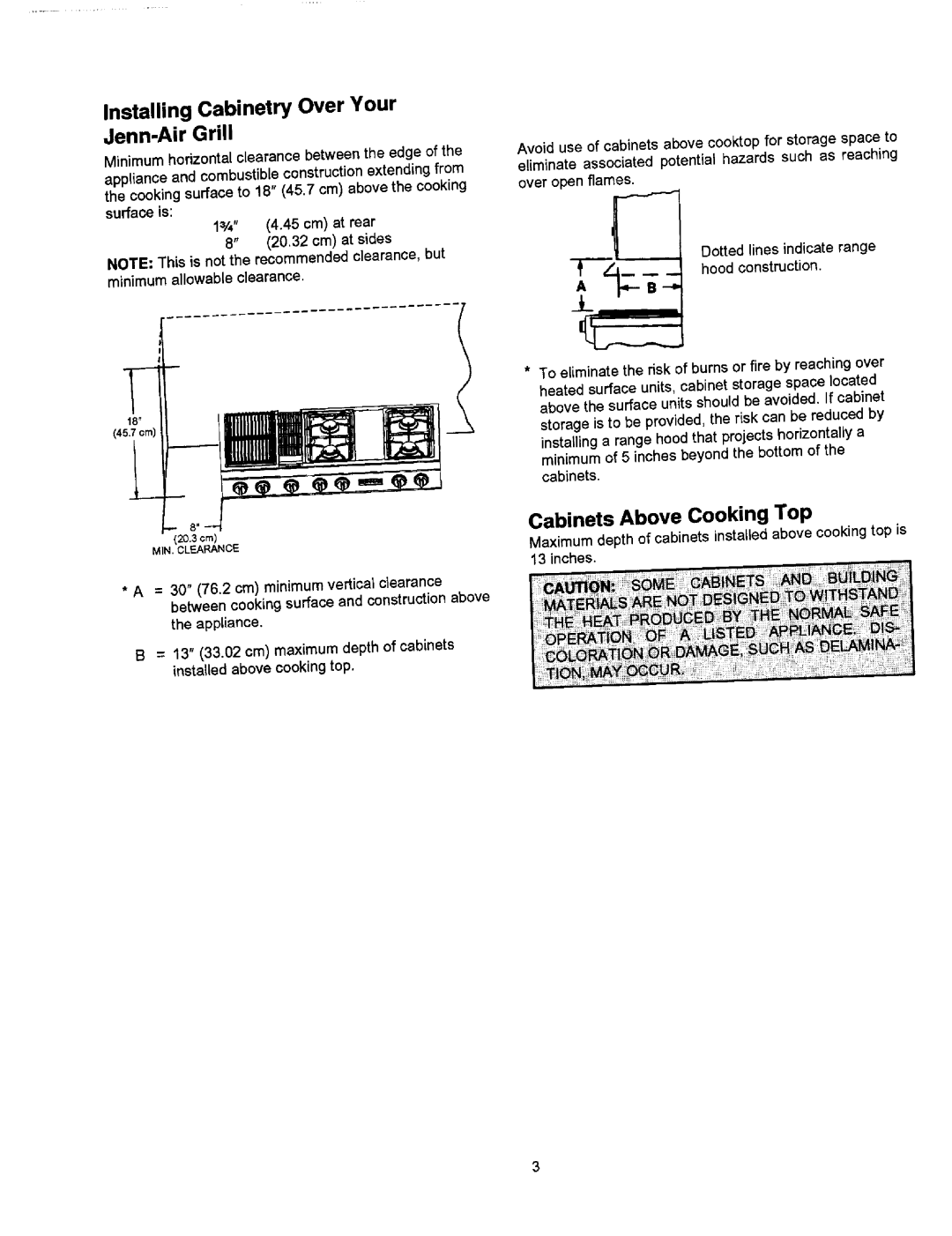 Jenn-Air JGD8348BDP dimensions InstallingCabinetry Over Your Jenn-Air Grill, 38om, CabinetsAbove Cooking Top 