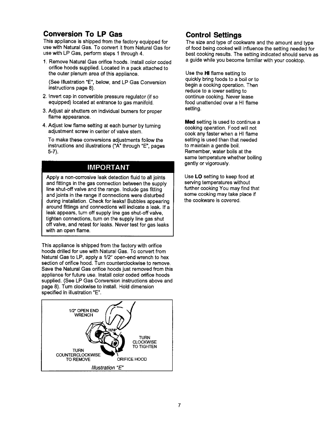 Jenn-Air JGD8348BDP dimensions Conversion To LP Gas, Control Settings, Illustration E 