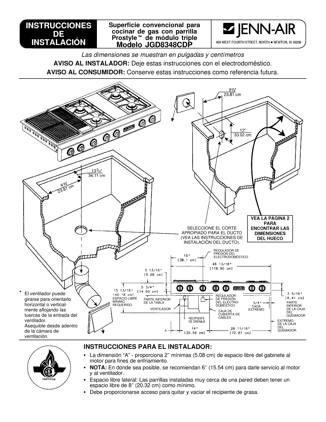 Jenn-Air installation instructions Instrucciones Instalación, Modelo JGD8348CDP 