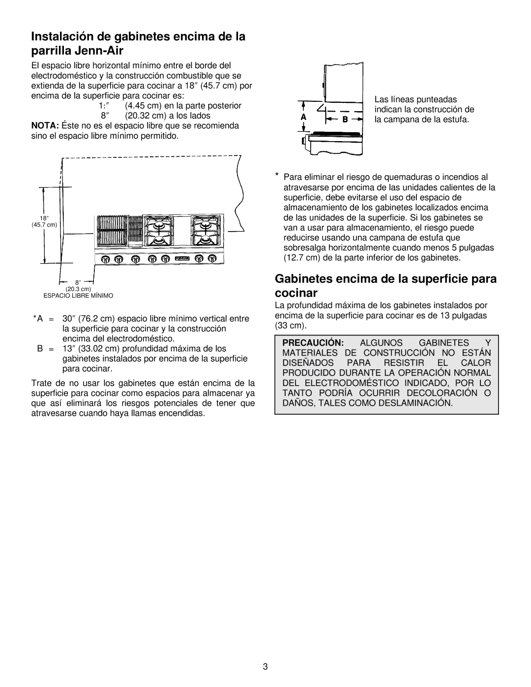 Jenn-Air JGD8348CDP installation instructions Instalación de gabinetes encima de la parrilla Jenn-Air 