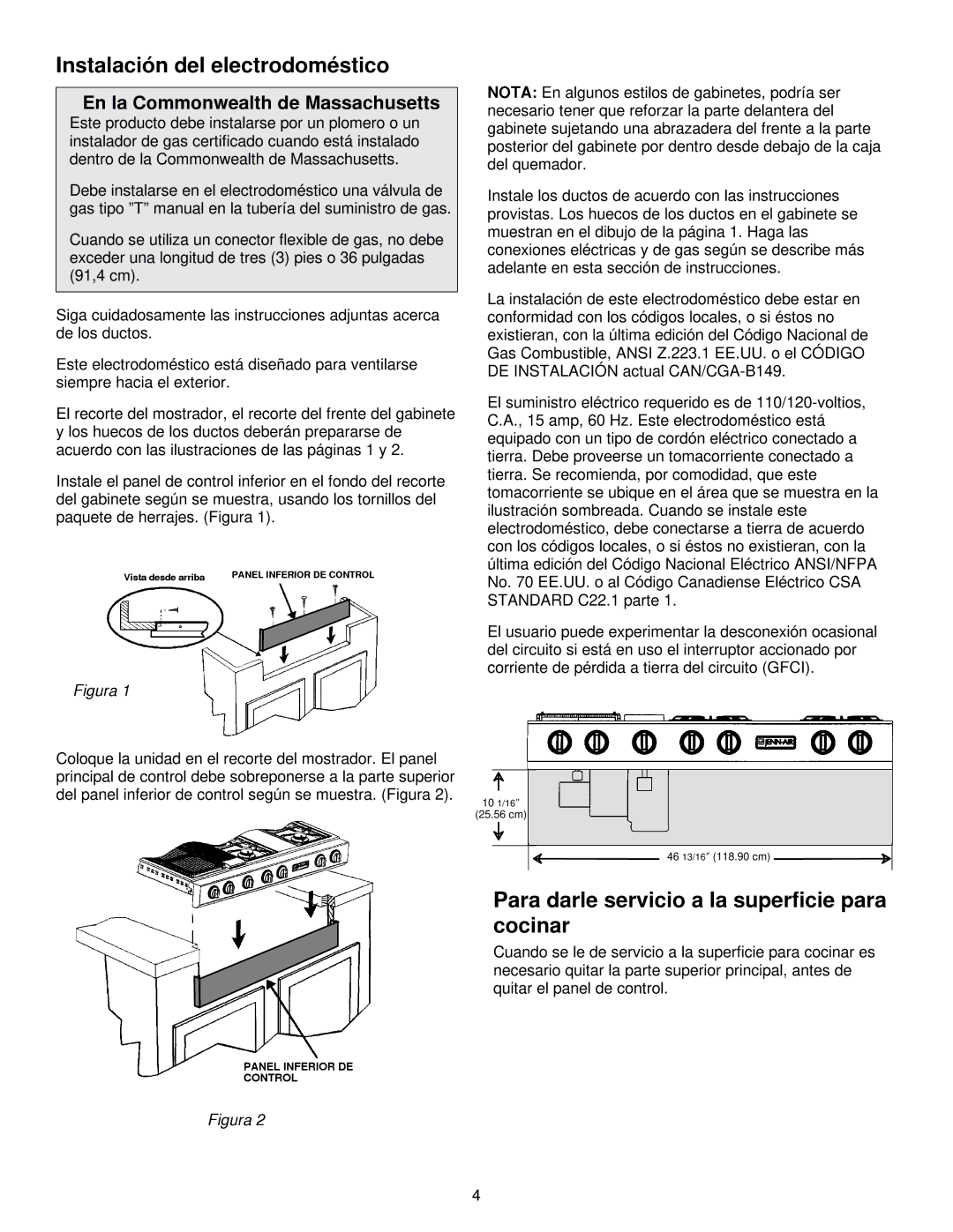 Jenn-Air JGD8348CDP Instalación del electrodoméstico, Para darle servicio a la superficie para cocinar 