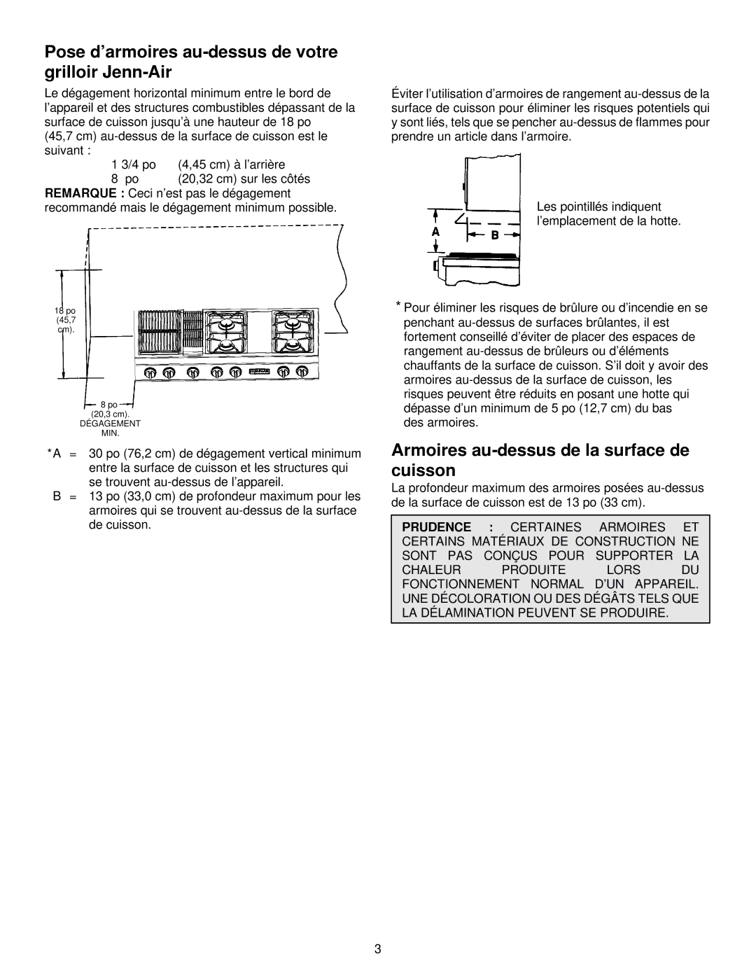 Jenn-Air JGD8348CDP Pose d’armoires au-dessus de votre grilloir Jenn-Air, Armoires au-dessus de la surface de cuisson 