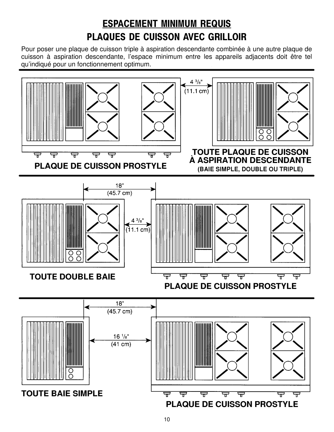 Jenn-Air JGD8348CDP installation instructions Espacement Minimum Requis Plaques DE Cuisson Avec Grilloir 