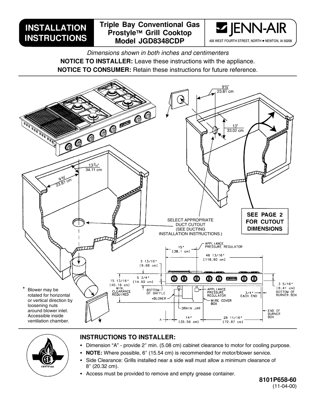 Jenn-Air JGD8348CDP installation instructions Installation 