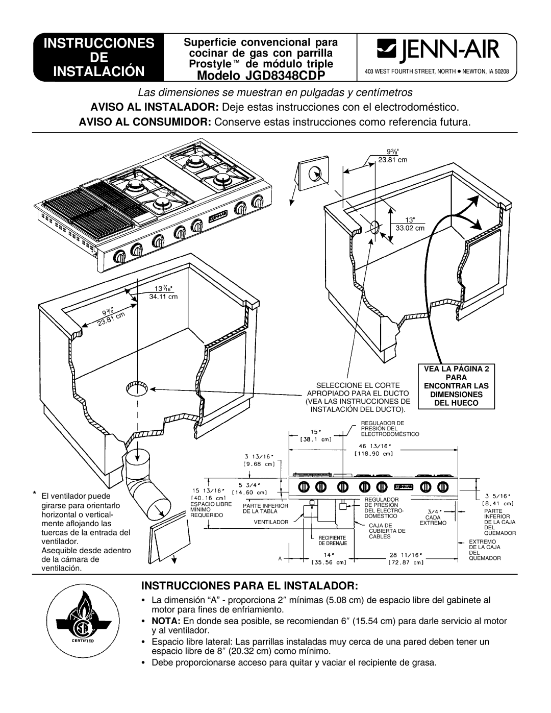 Jenn-Air installation instructions Instrucciones Instalación, Modelo JGD8348CDP 