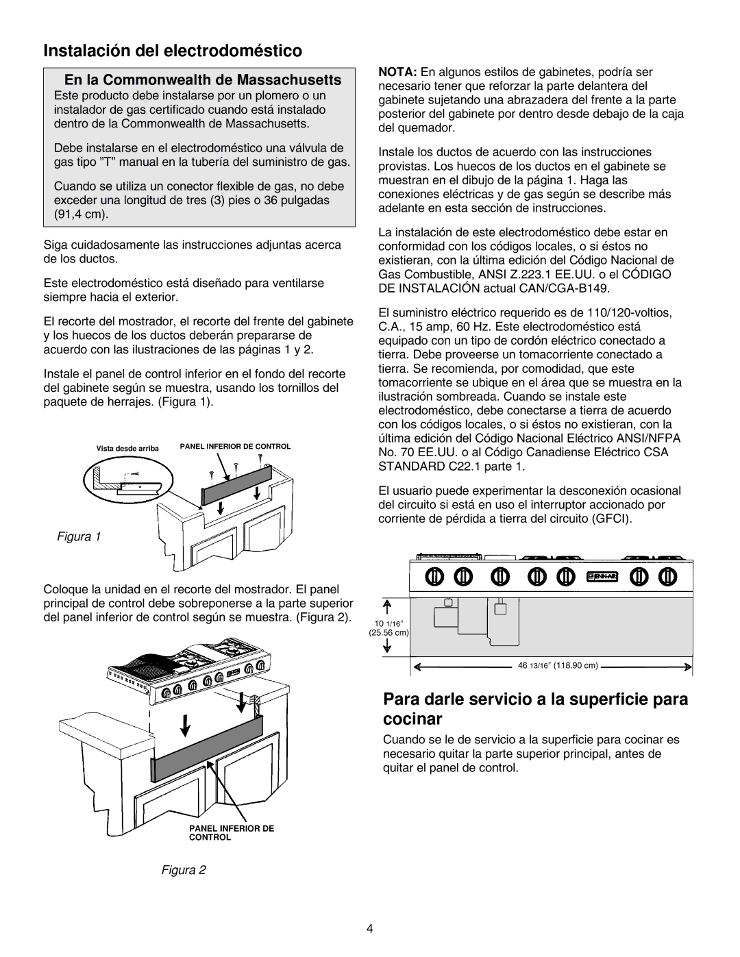 Jenn-Air JGD8348CDP Instalación del electrodoméstico, Para darle servicio a la superficie para cocinar 