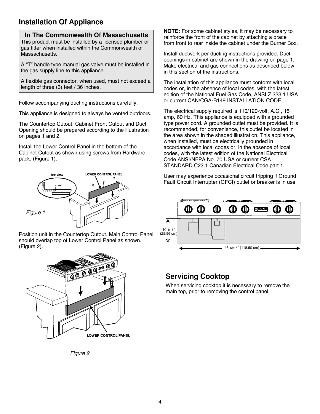 Jenn-Air JGD8348CDP installation instructions Installation Of Appliance, Servicing Cooktop 