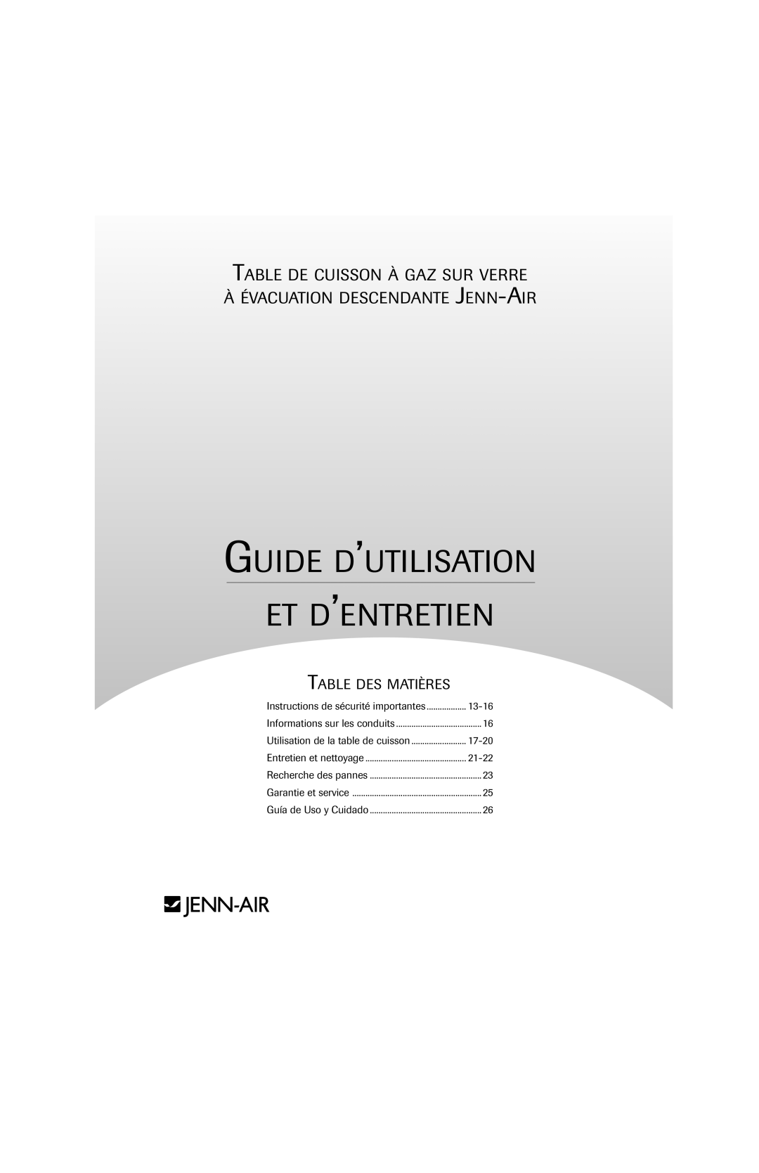 Jenn-Air JGD8430 important safety instructions 13-16, 17-20, 21-22 