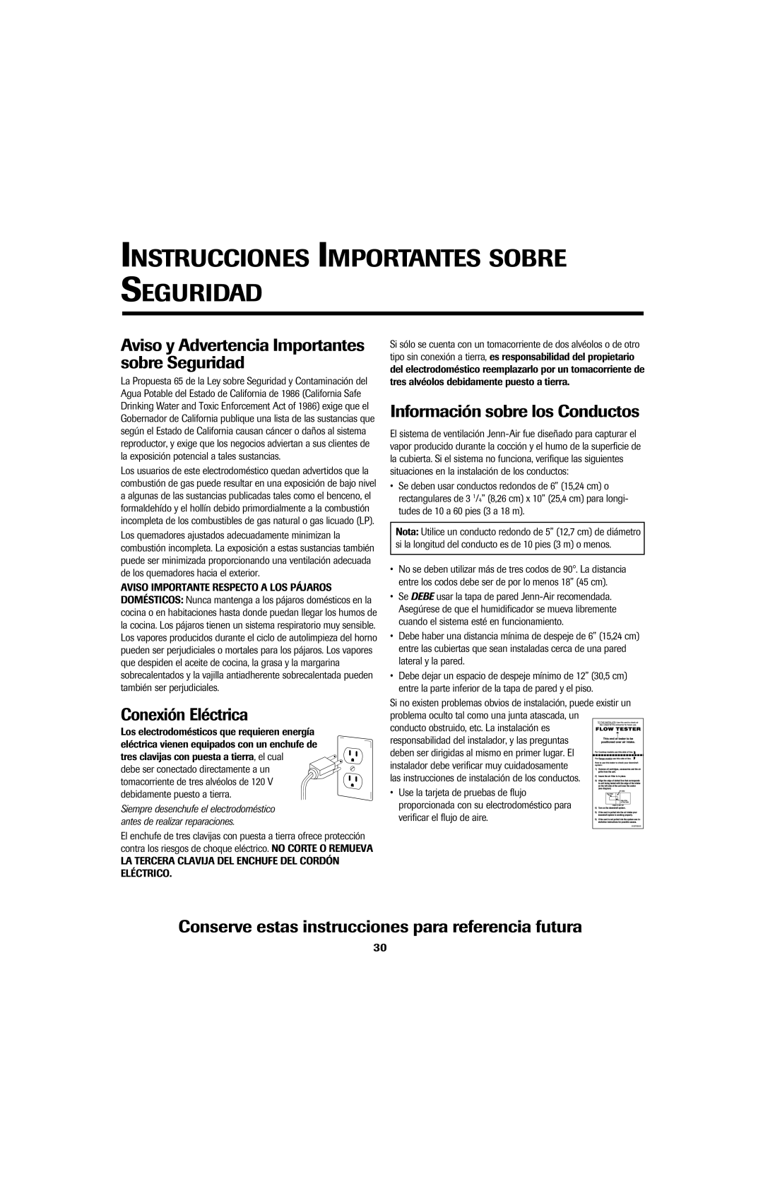 Jenn-Air JGD8430 Aviso y Advertencia Importantes sobre Seguridad, Conexión Eléctrica, Información sobre los Conductos 