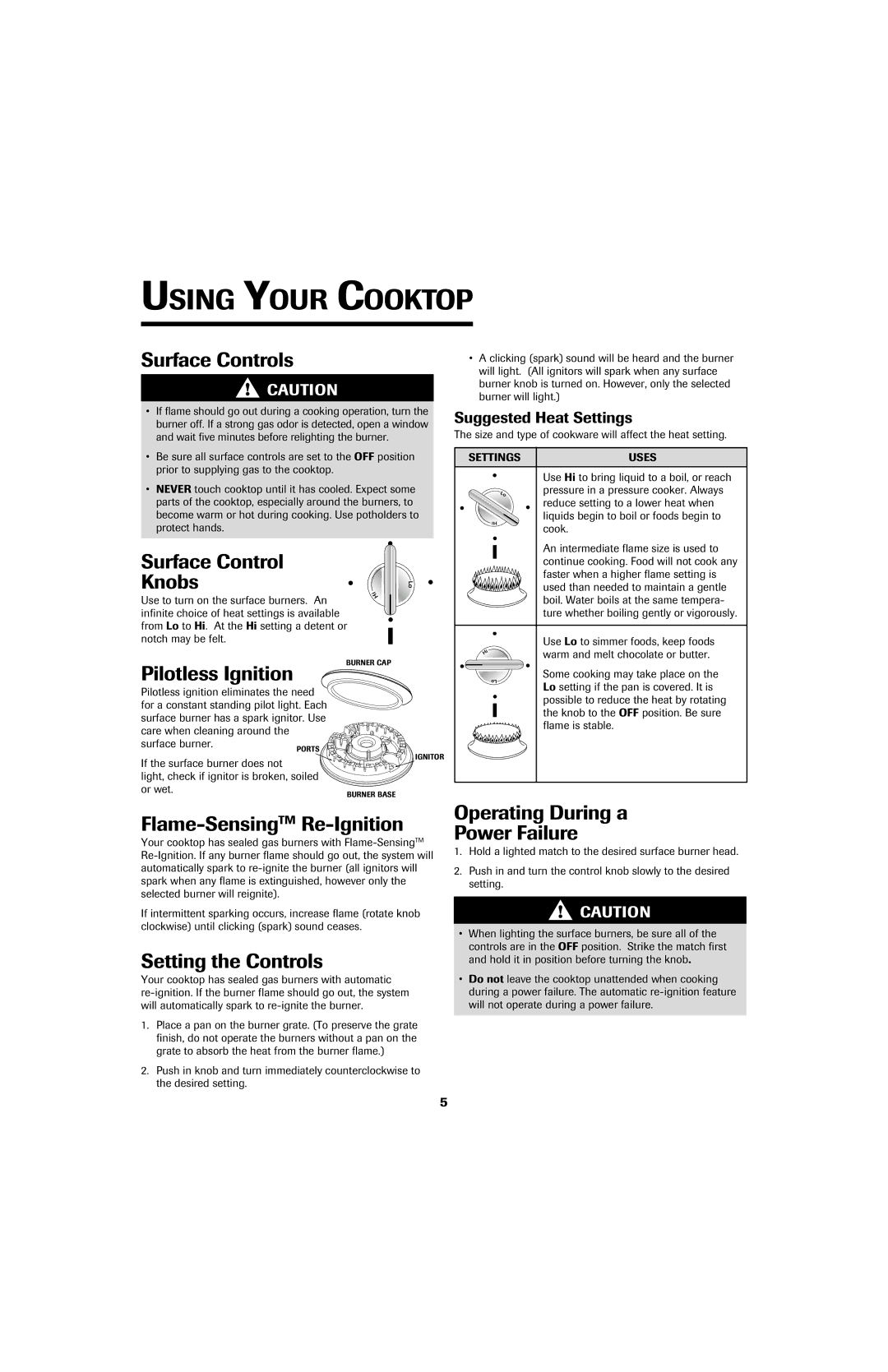 Jenn-Air JGD8430 important safety instructions Using Your Cooktop 