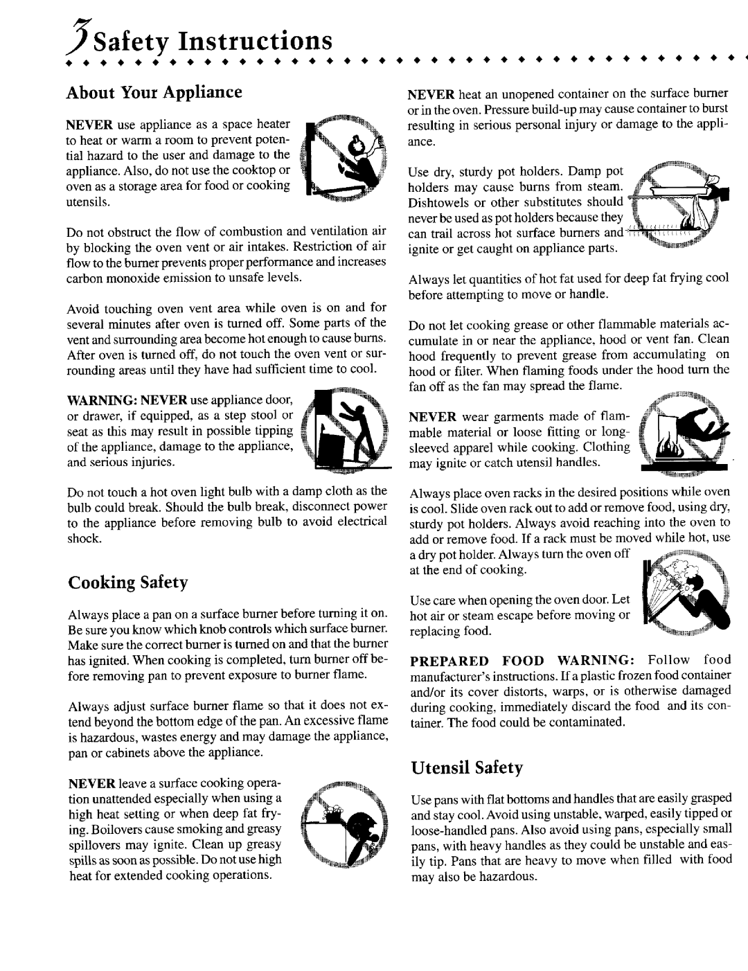Jenn-Air JGR8855 warranty Safety Instructions, _i IL2N, About Your Appliance, Cooking Safety, Utensil Safety 