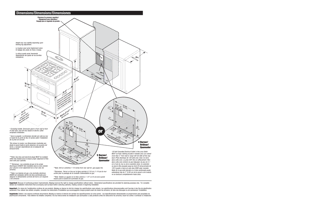 Jenn-Air JGR8890 manual Dimensions/Dimensions/Dimensiones 