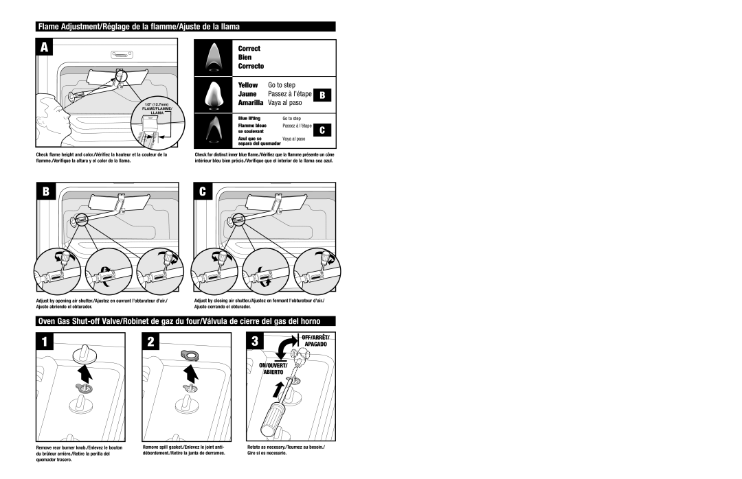 Jenn-Air JGR8890 manual Flame Adjustment/Réglage de la flamme/Ajuste de la llama, Passez à l’étape 